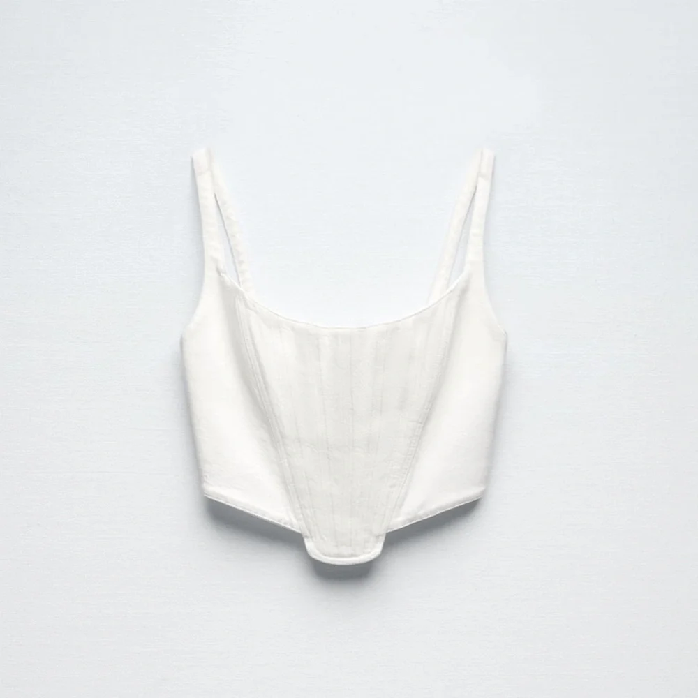 Zara Topstitched Corset Top - Oyster/Off White - Size Small - NWT - Picture 9 of 9